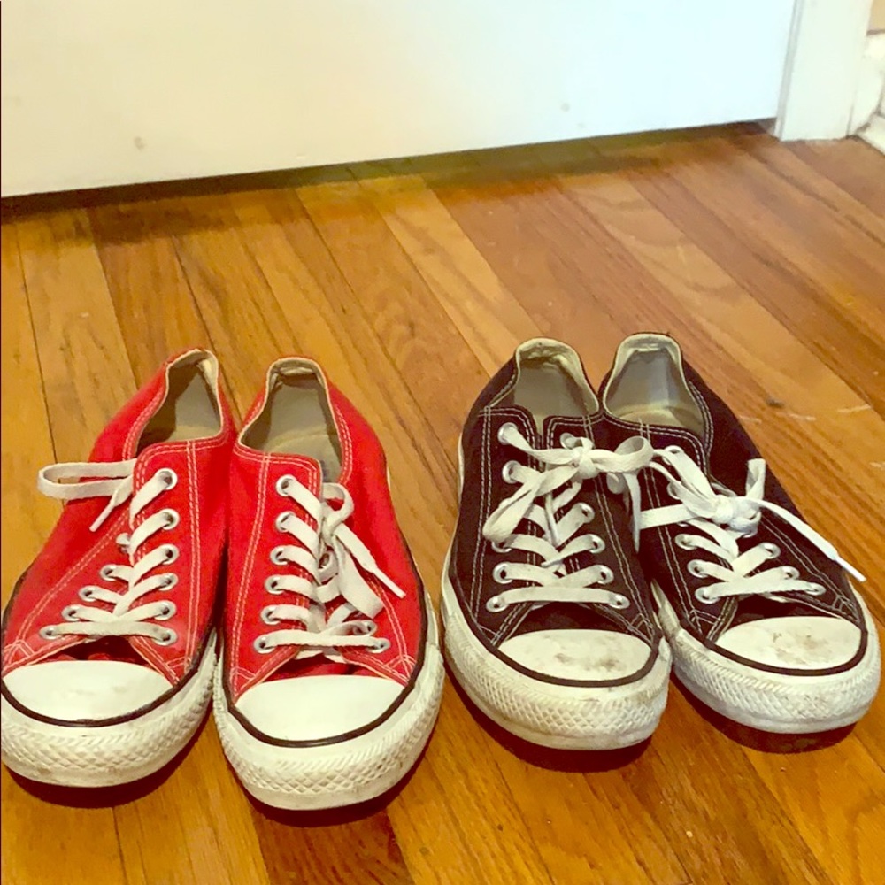 2 converse red and black low tops